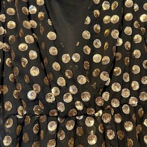 Long sleeve black dress with gold sequins, size small